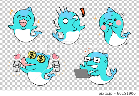 イルカ かわいい 表情 面白い イラストセットのイラスト素材